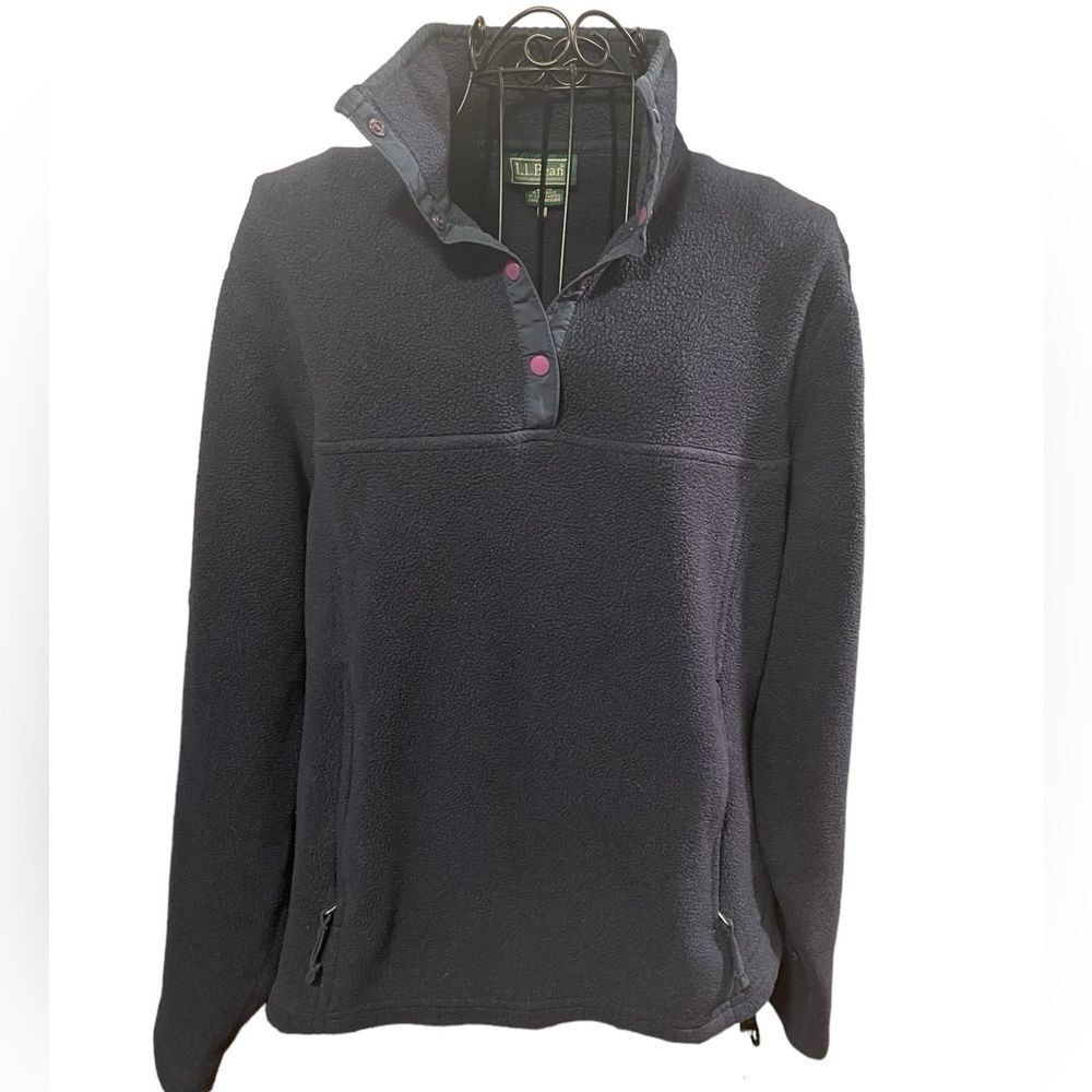 Vintage LL Bean Snap Pullover Fleece Blue Sweater Sweatshirt Women Size Medium - Picture 2 of 10